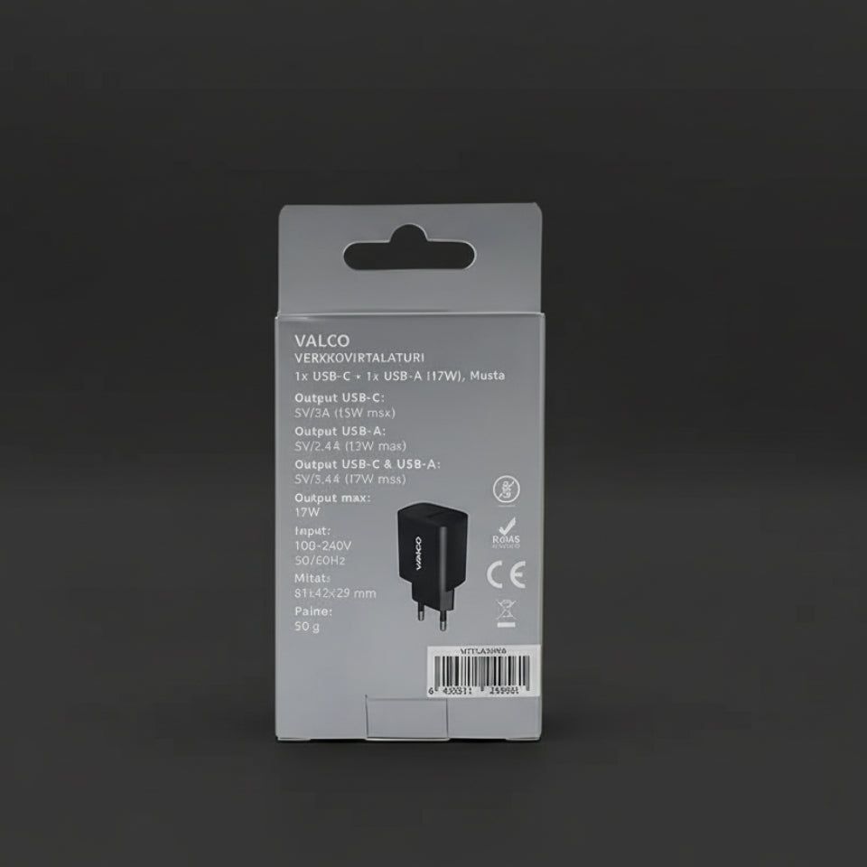 Verkkolaturi USB-A USB-C 5V